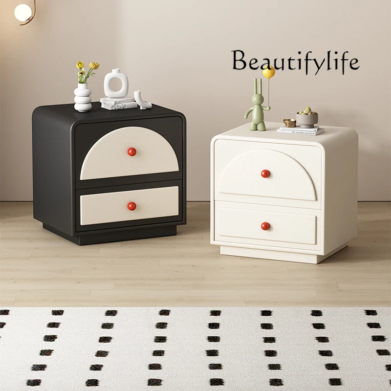 

Italian minimalist cream style solid wood bedside table new bedroom household small mini creative locker