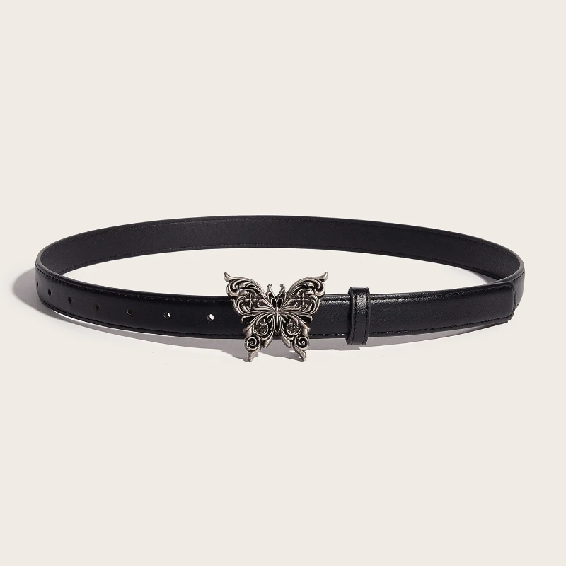 Daily Slim Fit Versatile Women\'s Belt with Metal Butterfly Buckle Simple and Retro Decoration Fashion Brand Designer Belt
