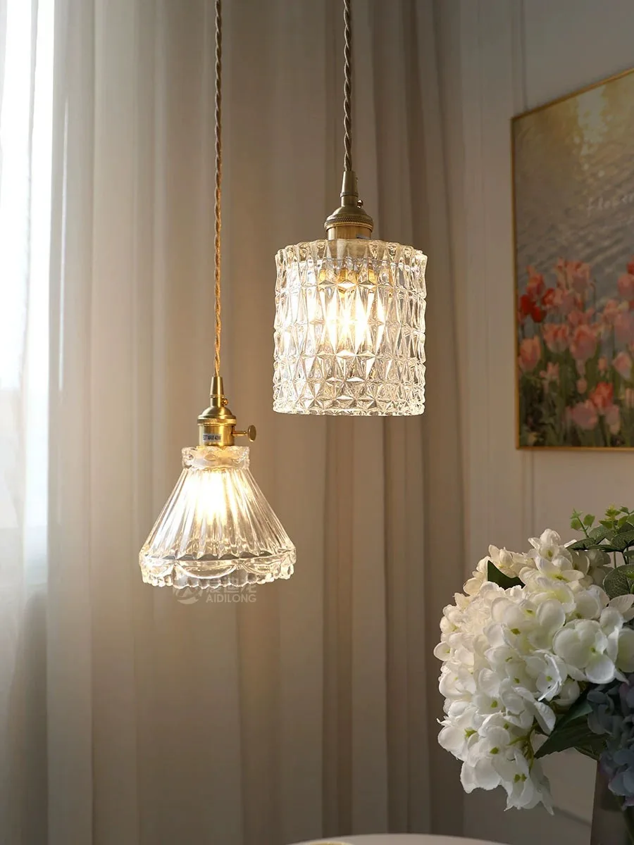 Lampu Gantung Tembaga Kuningan Kaca Modern dengan Lampu Gantung Langit-langit Sakelar Perlengkapan Pencahayaan Gantung untuk Dapur Makan Samping Tempat Tidur