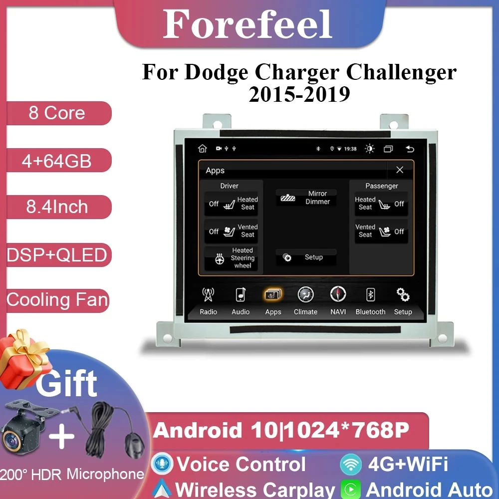 

8.4 inch Android Car Stereo Radio For Dodge Charger Challenger 2015-2019 Replacement Wireless Carplay and Android Auto Headunit