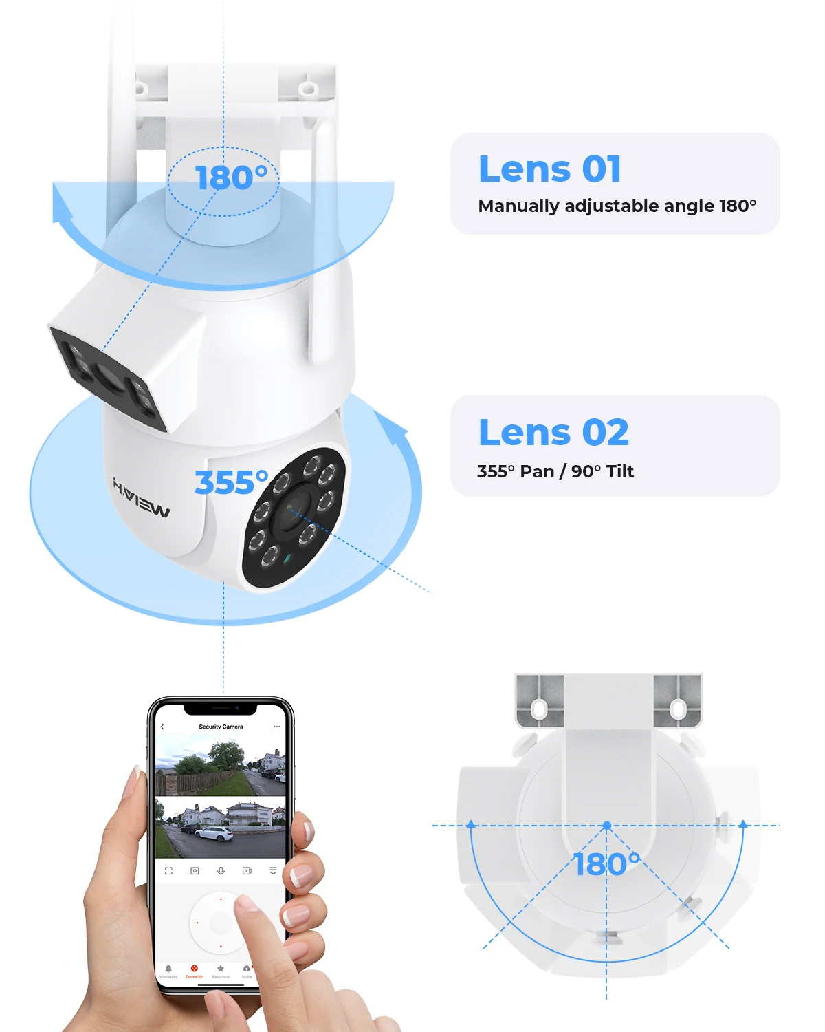 H.VIEW 3MP PTZ IP Camera WiFi Outdoor AI Human Detection Audio 1080P Wireless Security CCTV Camera tuya app