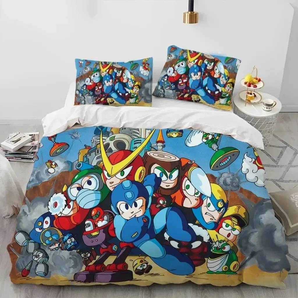 

3D Print Rockman Megaman Game Cartoon Bedding Set Boys Girls Twin Queen Size Duvet Cover Pillowcase Bed Kids Adult