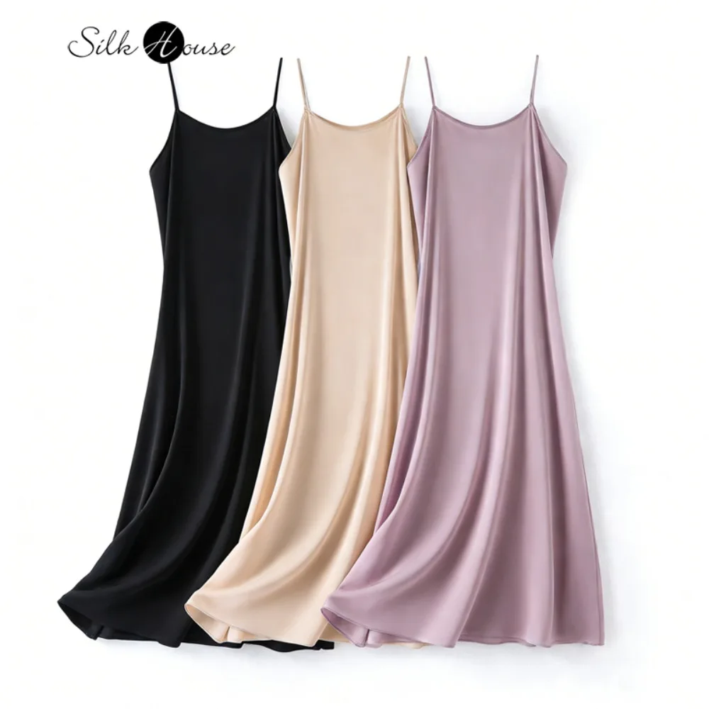 2026 Damen Casual Frühjahr/Sommer Neues 95 % natürliches Maulbeerseide-elastisches Doppel-Qiao-Satin-verstellbares Schultergurt-loses Kleid