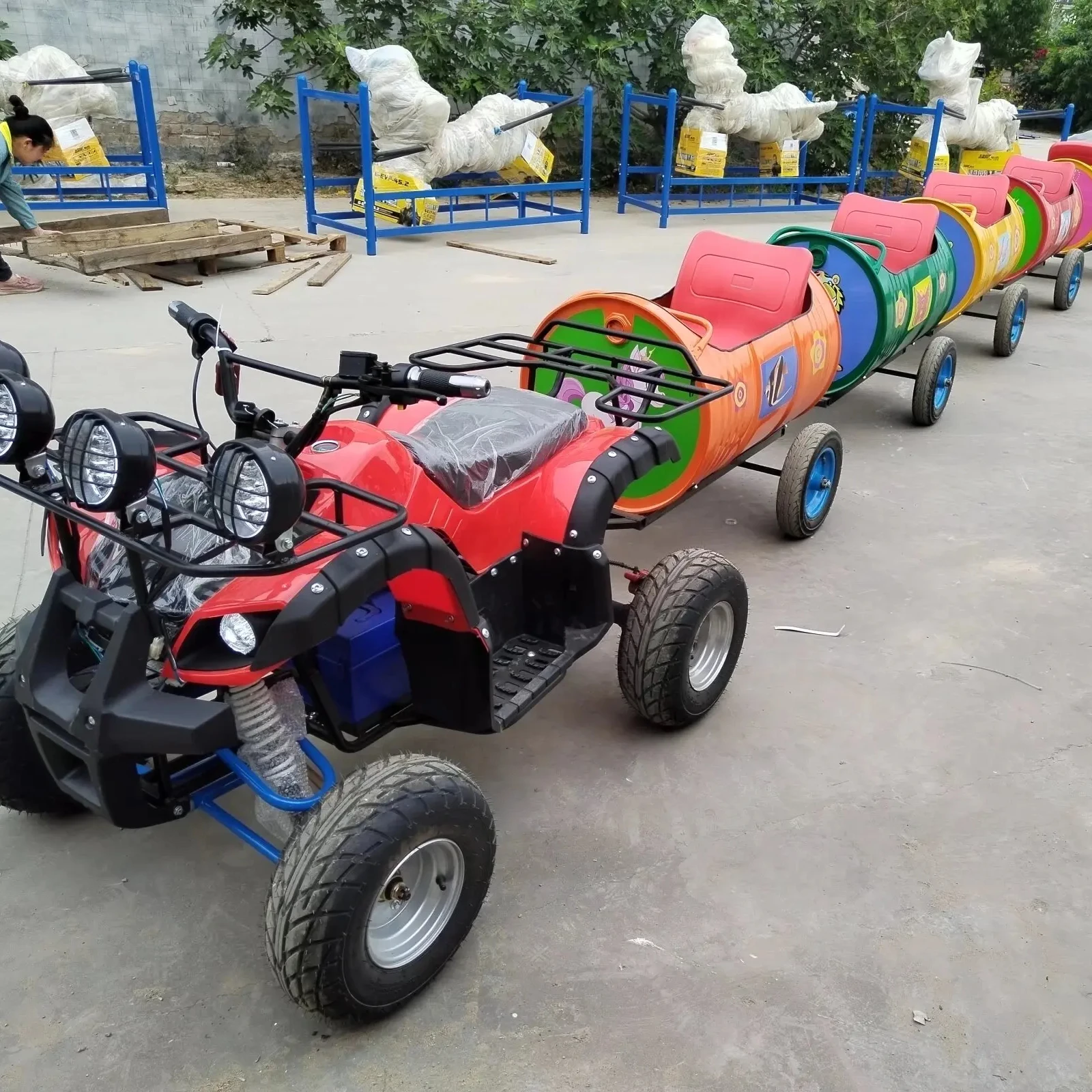 

China Factory Supplier's Happy Oil Drum Mini Trackless Train Kids' Amusement Park Games Machine Cheap Price Ride Car Plastic
