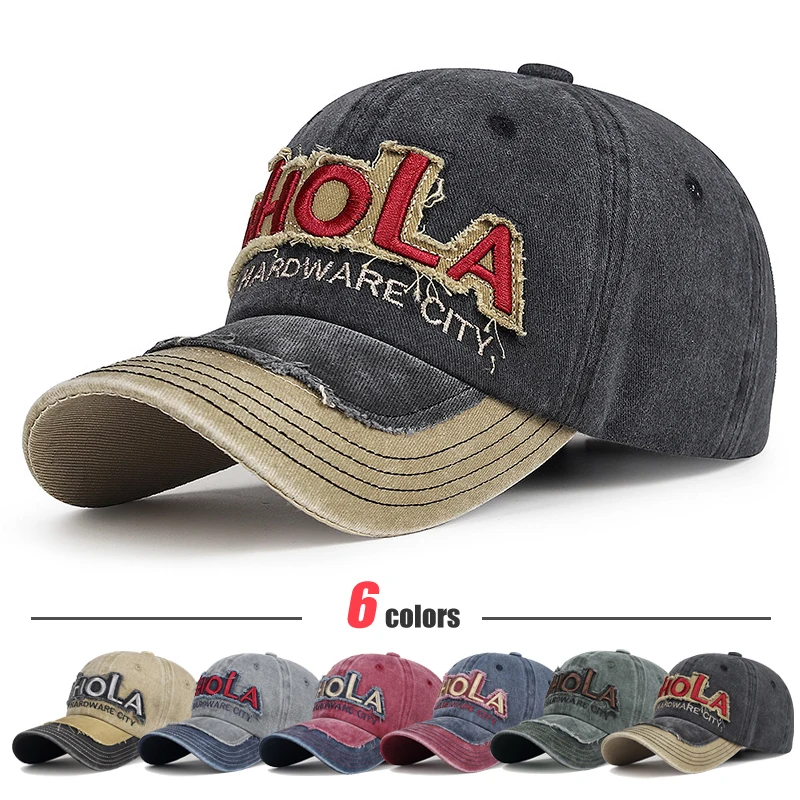 New Cotton Washed Baseball Cap American Style Letter Old Stitching Duckbill Cap Versatile Embroidery Couple Style