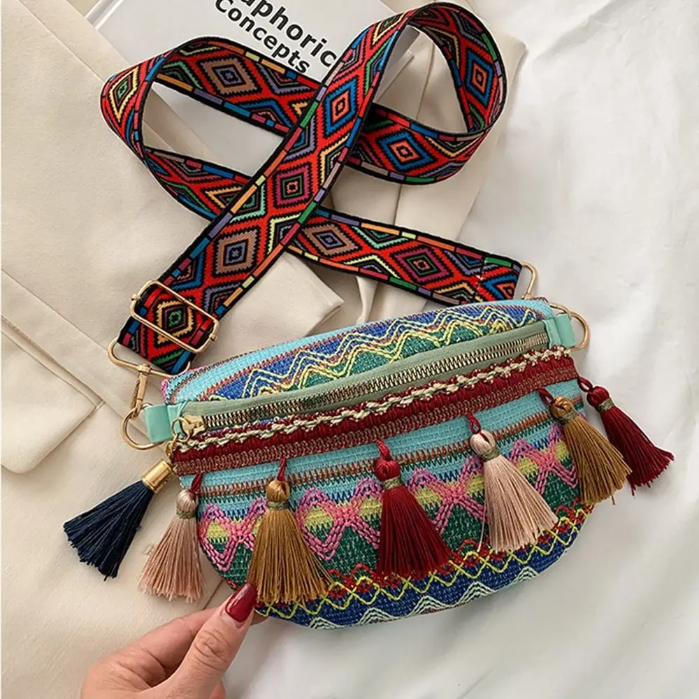 

Breast Bags Geometric Korean Style Woven Bag All-match Fringe Waist Bags Large Capacity Bag Bohemian Shoulder Bag Women Bag