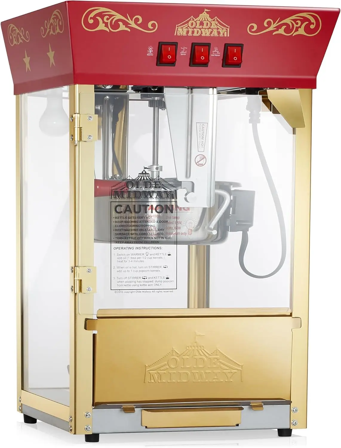 

Midway Movie Theater-Style Popcorn Machine Maker with 10-Ounce Kettle - Red, Vintage-Style Countertop Popper