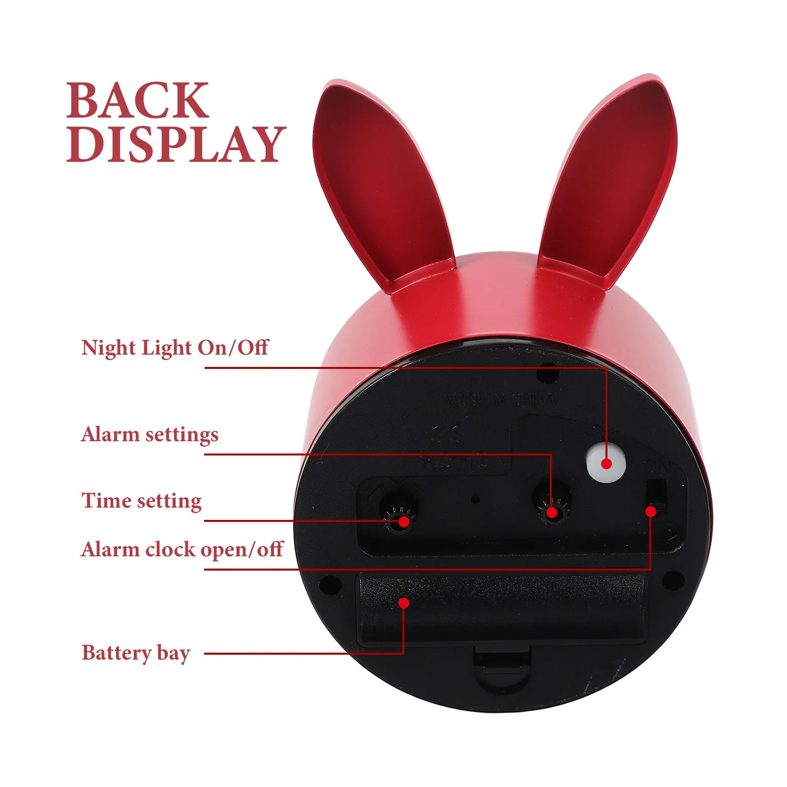 

Portable Cartoon Rabbit Alarm Clock Student Office Desk Decor Tabletop Iron Bunny