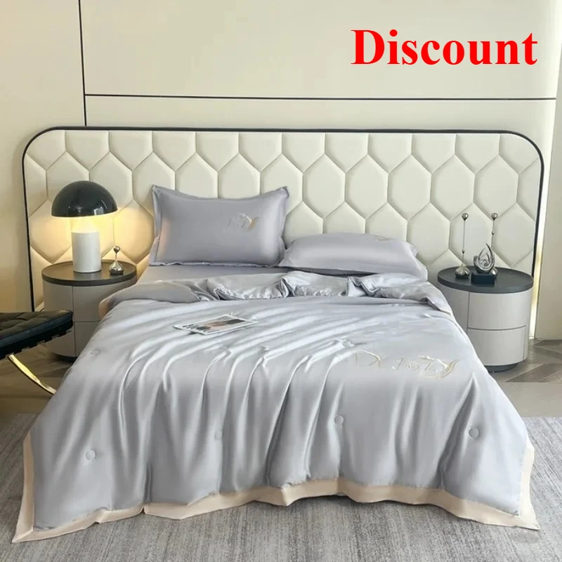 Ice silk Xia Liang quilt washed silk summer quilt single double summer solid color thin quilt