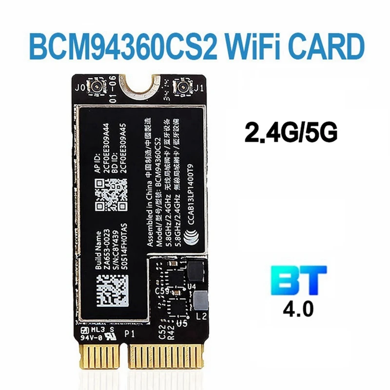 BCM94360CS2 Двухдиапазонная Wi-Fi карта + NGFF M.2 ключ A/E адаптер карта Wi-Fi BT 4,0 802.11Ac карта для 11 дюймов A1465 13 дюймов A1466