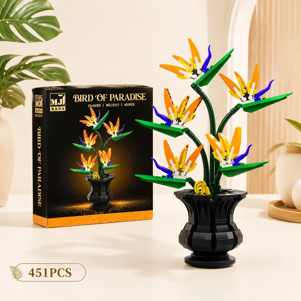 Bonsai Building Blocks Kit, 451Pcs Bird Of Paradise Detailed Flower Bouquet, Creative DIY Plant Home Desktop Ornament Gift