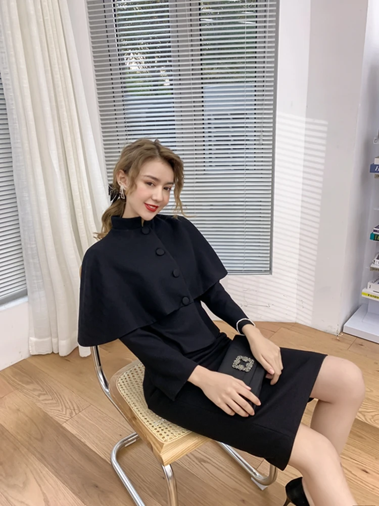 

2023 Autumn New Sle Thin Women's Woolen awl Set New Chinese Sle Women's Two-Piece Set f Skirt One-Step Skirt Bla