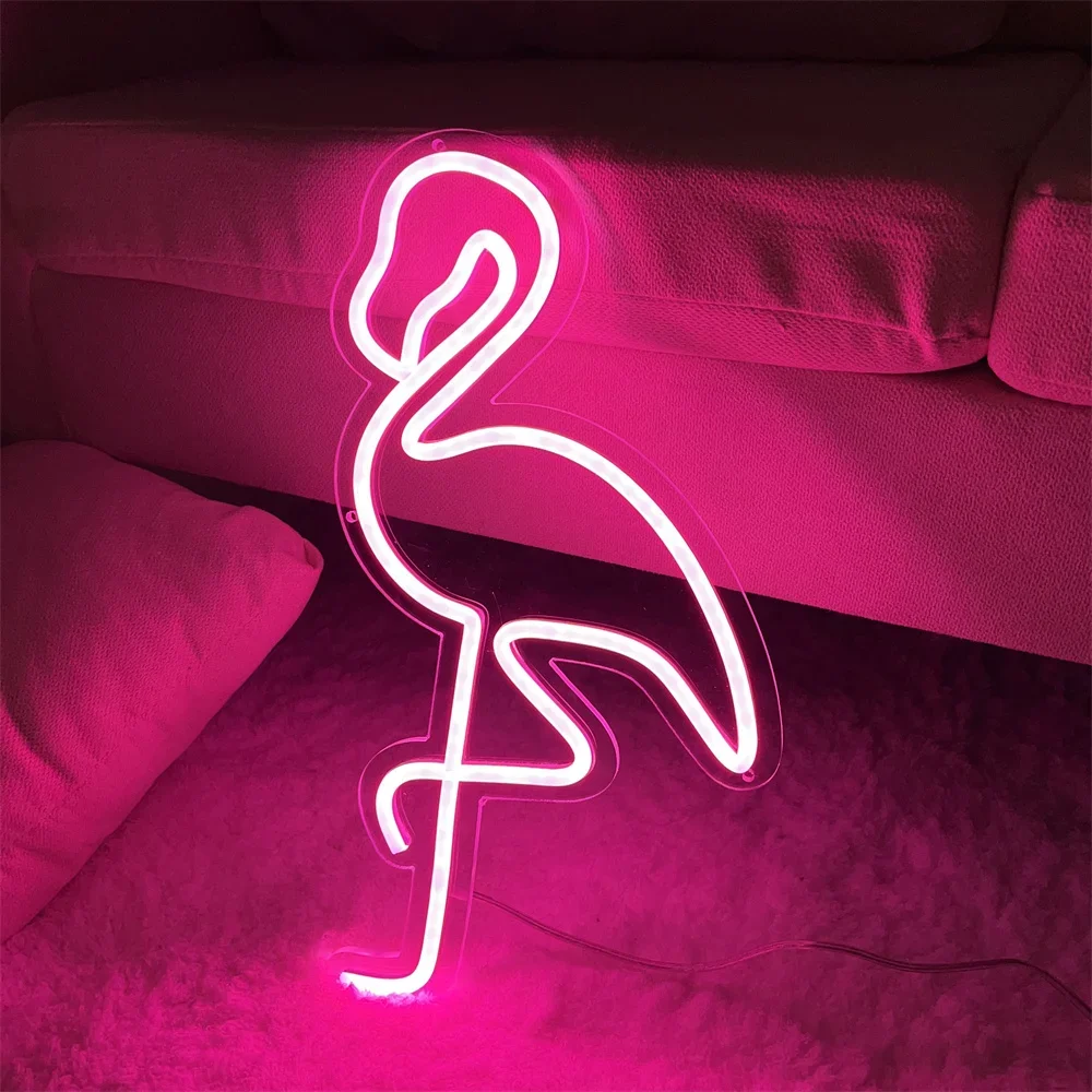 Enseigne au néon LED flamant rose, animal, chambre à coucher, salle de jeux, décoration murale intérieure, USB