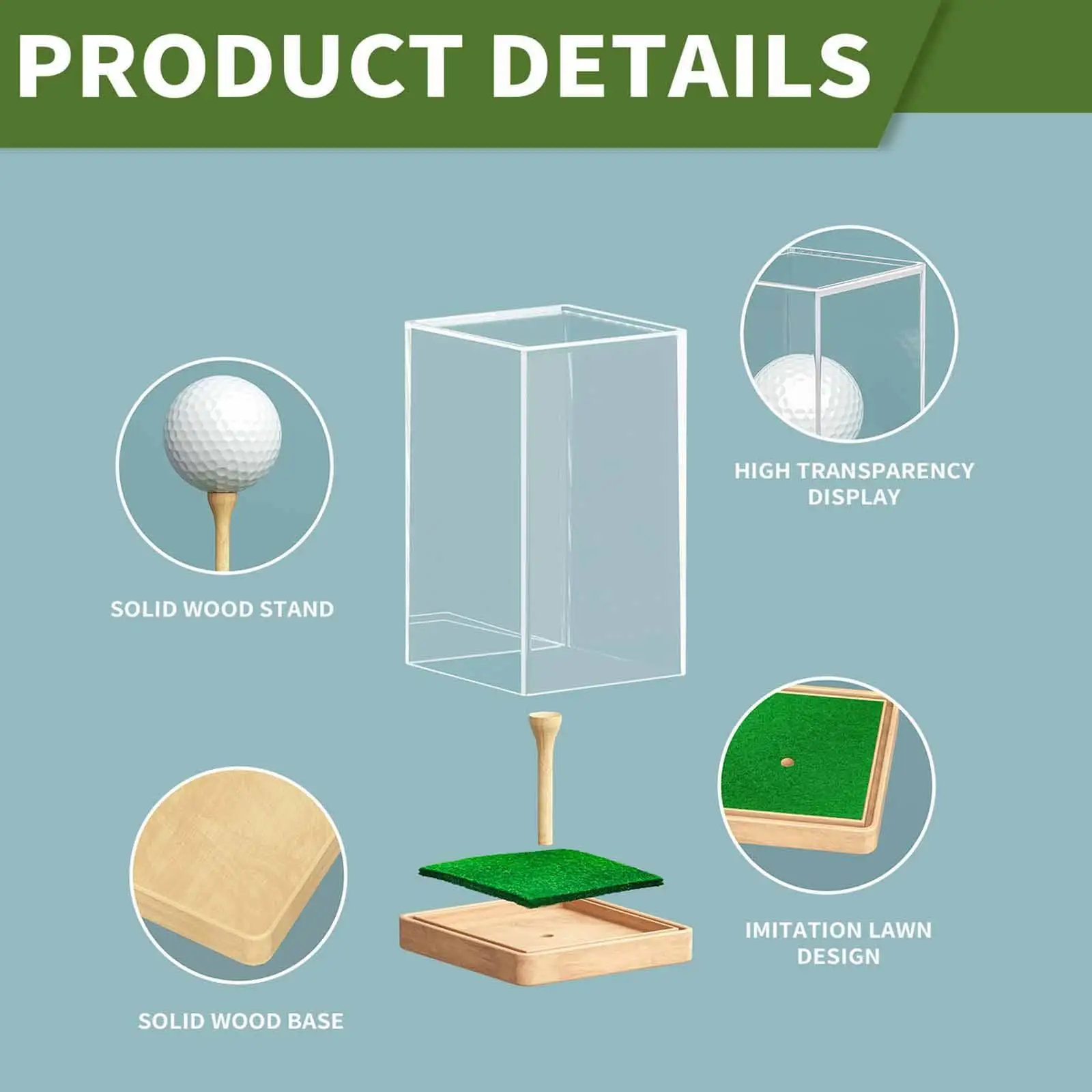 Clear Golf Ball Display Case Holder with Wooden Base Storage Box Golf Protection Cover for Jewelry Earphone Souvenir Golfball