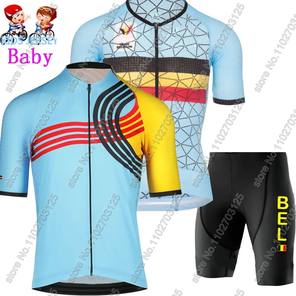 2024 Kids belgium National team Cycling Jersey Set Boys Girls Cycling Clothing Road Bike Shirts Suit Bicycle Pants MTB