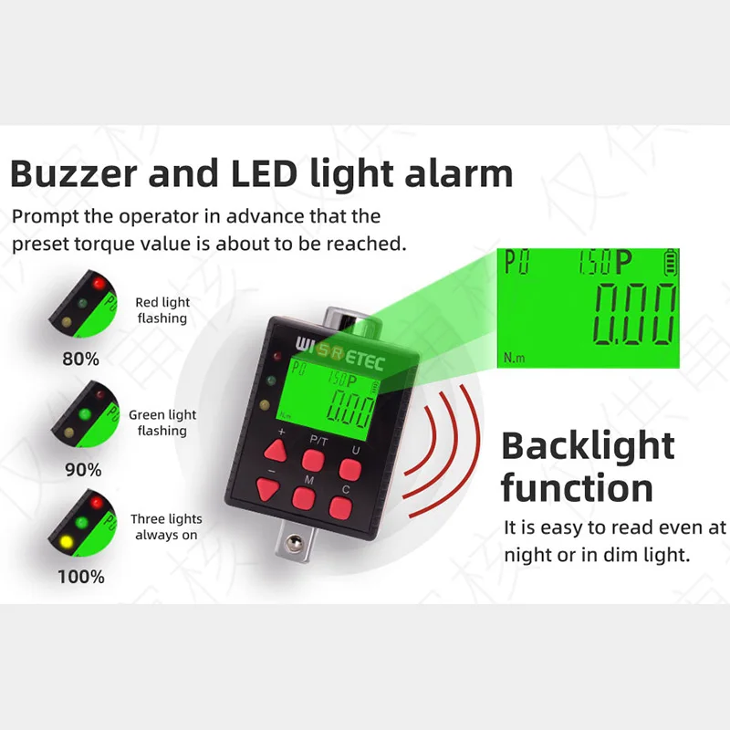 Torque Wrench Adapter Digital Torque Meter 0.1-340 N.m Adjustable Torque Meter With Buzzer And LED Indicator Light Function