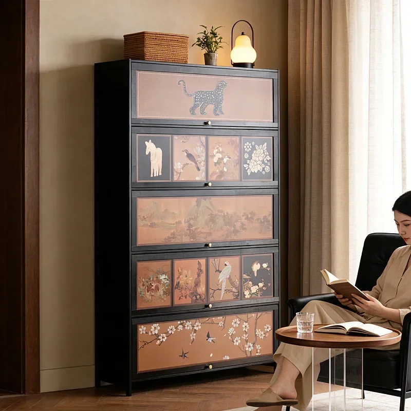 Internet celebrity Household solid wood bookcase display cabinet locker bookshelf floor-to-ceiling glass door storage cabinet