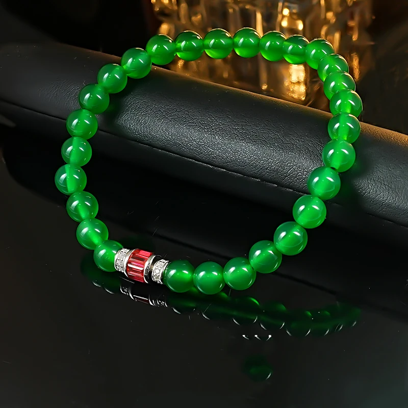 New Chinese Style Natural Green Jade Chalcedony Agate Beads Bracele for Women Luxury Personality Jewelry