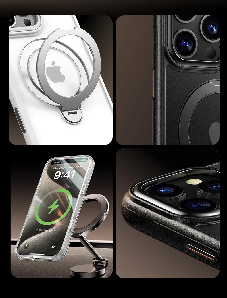 360 ° Drehen Sie die magnetische Halterung der Handyhülle für iPhone 17, 16, 15, 14, 13, Pro Max, transparente, mattierte, stoßfeste Handyhülle – Detail 16