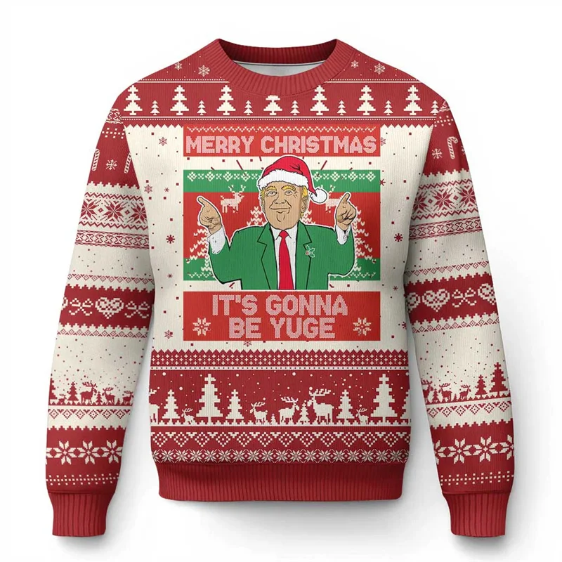 Santa Claus Donald Trump Graphic Sweater For Men Funny Make Christmas Great Again Pullovers 3d Printed New Year Sweatshirts