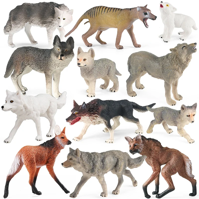 Oenux Wild Beast Animals Small Gray Wolf Maned Wolf Baby Wolves Simulation Model Action Figures Collection PVC Gift Kid Toy Gift