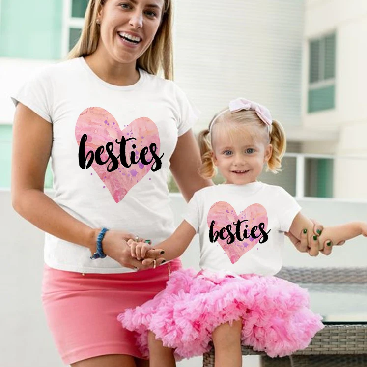 Mommy and Me Outfits Mama and Mini T Shirt Besties Mother and Daughter Matching T-shirt Summer Mom Girls Look Tshirt Clothes Top