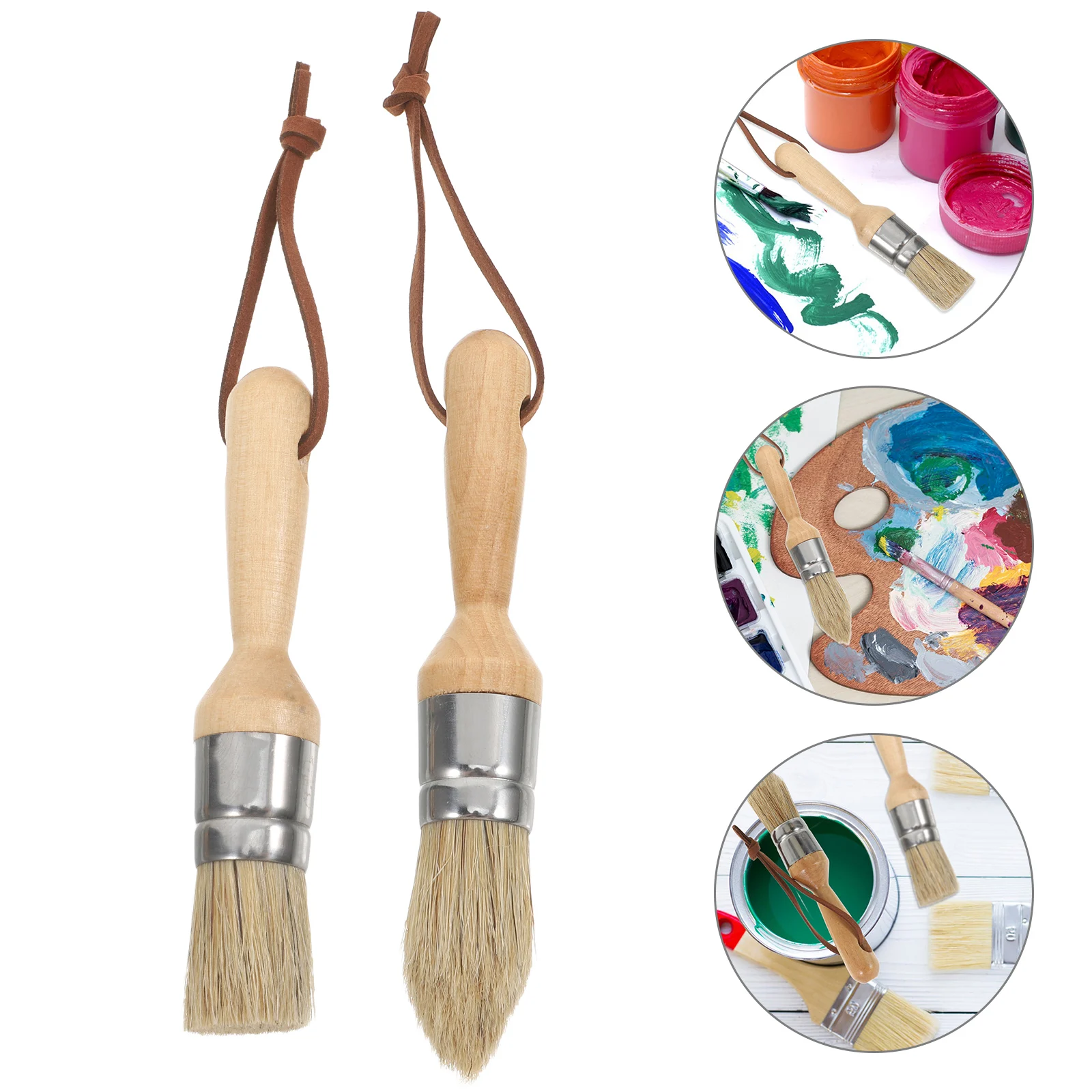 

2pcs Car Washing Paint Brushes Oil Bristle Brush Wall Art Painting Wood Handle Multi-Use Tool Wear Resistant Easy