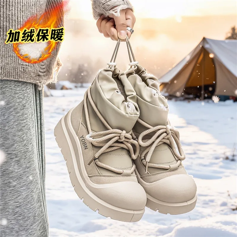 Men Shoes Winter Thick Plush Waterproof Snow Boots Men's Warm Cotton Shoes Outdoor Casual Non Slip Boots High Top Ankle Boots