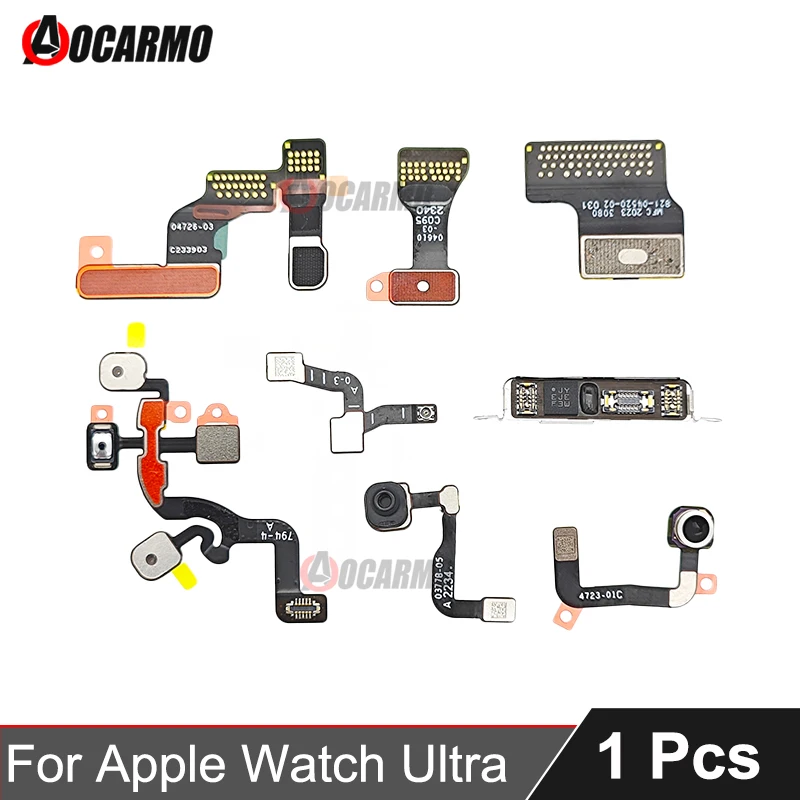 Aocarmo para apple watch ultra 49mm lcd power microfone coroa bluetooth placa pequena conexão da bateria cabo flexível peças de reparo