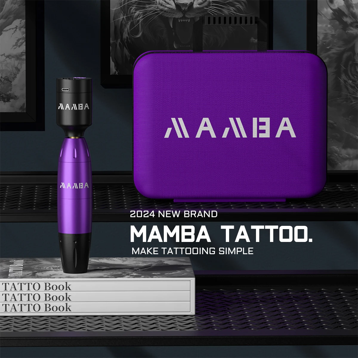 MAMBA 2024 New Tattoo Machine Kit LCD 1350mAh High-Capacity Wireless Tattoo Battery  for Tattoo Beginners