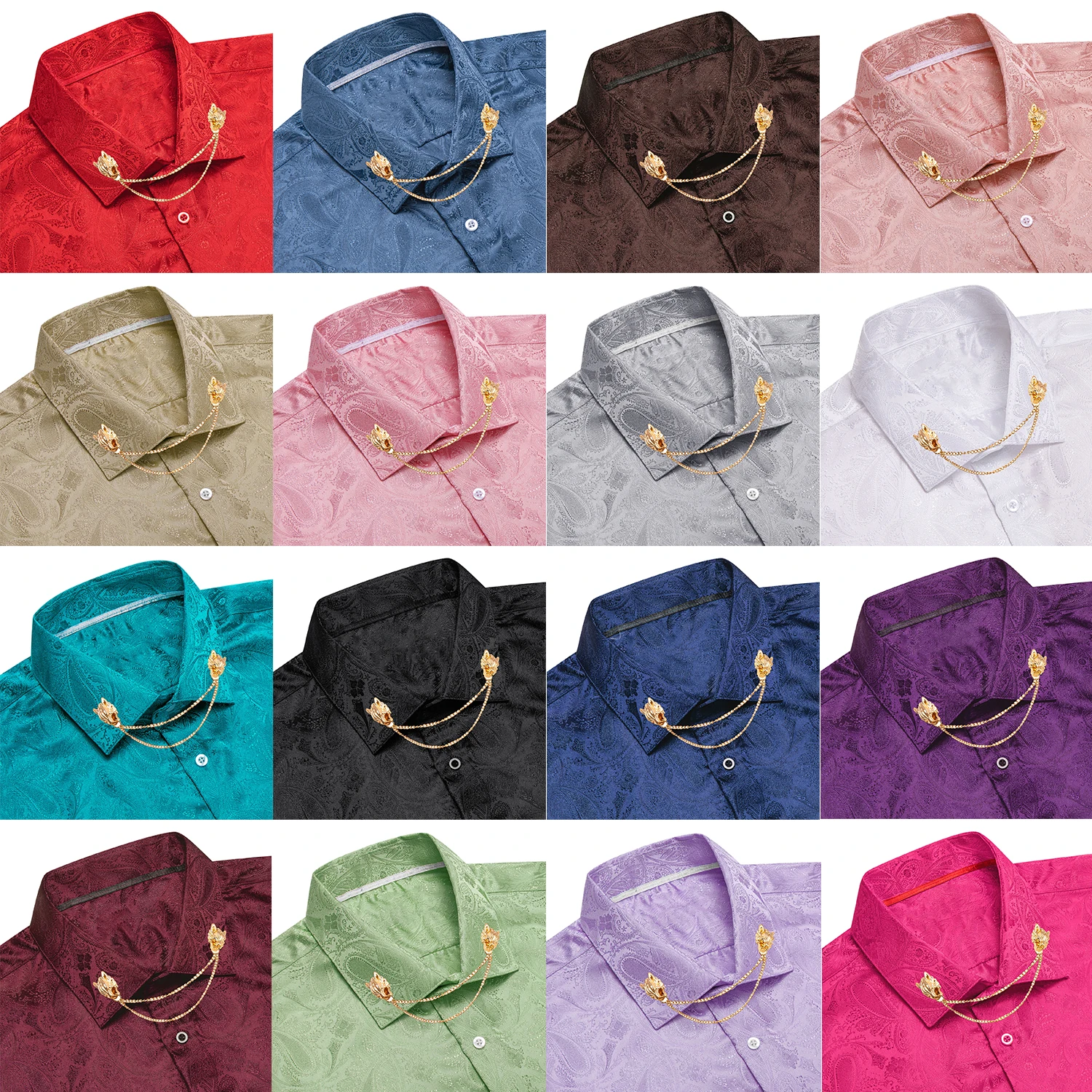 

Hi-Tie 16 Colors Mens Paisley Shirts Lapel Button Down Shirt Regular Causal Fit Gift Wedding Prom Office Teal Pink Wholesale