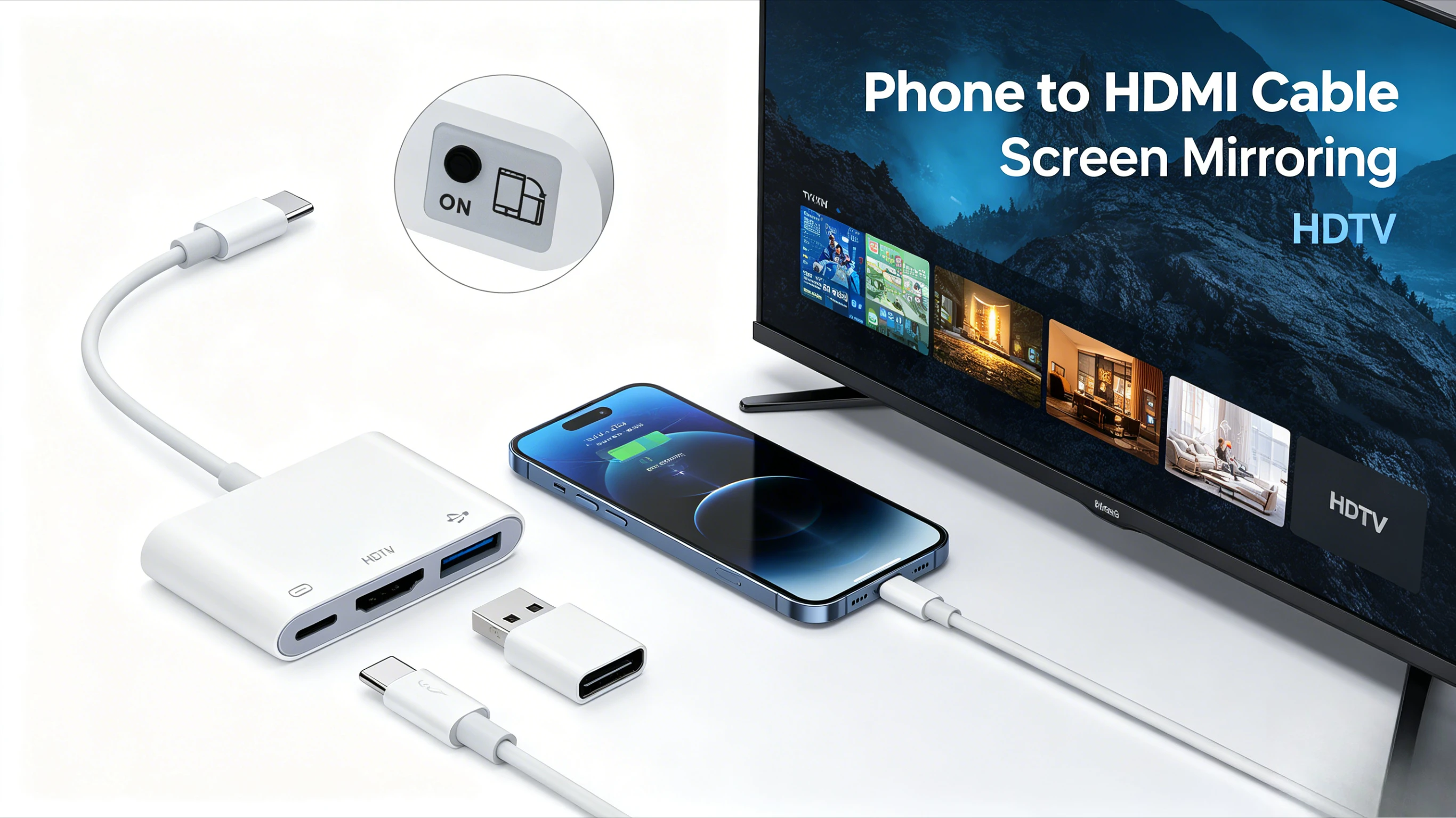Lightning to HDMI 3in1 Screen Mirror Adapter USB Charging Dongle for iPhone iPad to TV Monitor Projector Plug&Play No App Needed