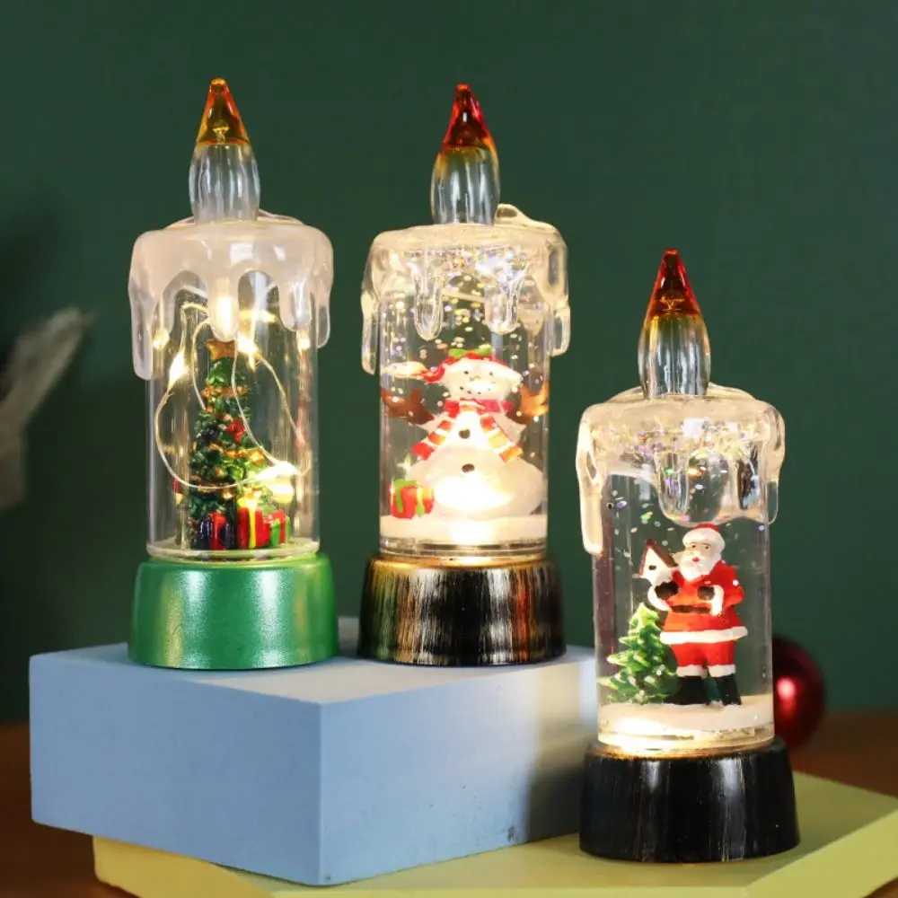 

Plastic Christmas Flameless Candles 3 Colors Santa Snowman Crystal Electronic Candle Christmas Tree Battery Operated