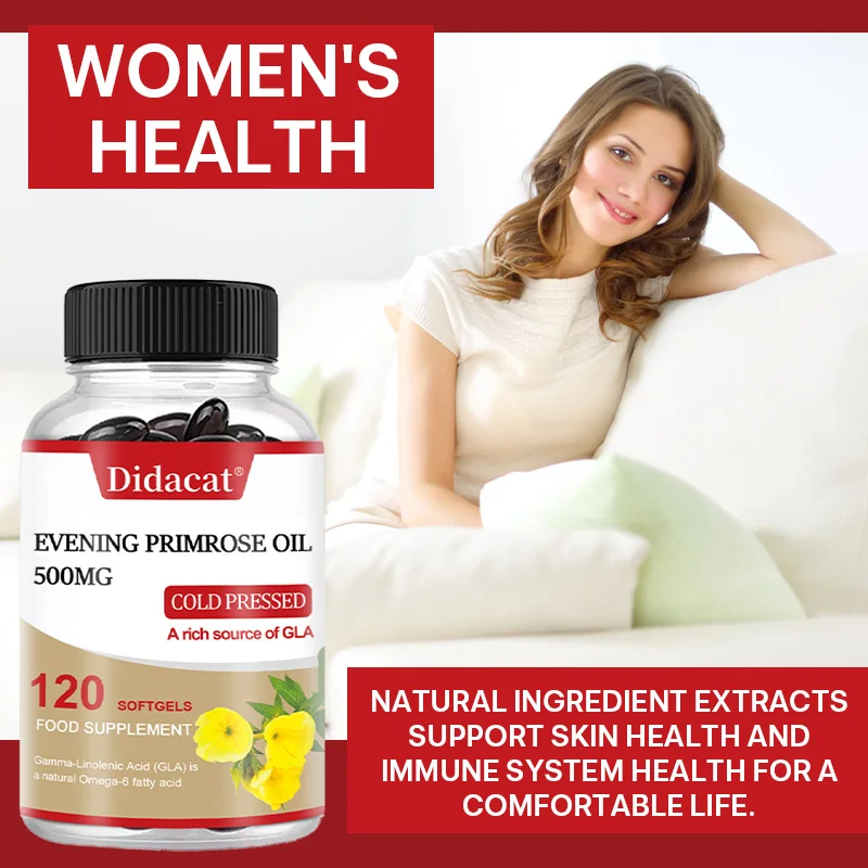 كبسولات زيت زهرة الربيع المسائية، زيت مضغوط على البارد، تعزز صحة البشرة، دعم غذائي للنساء، غير وراثيًا، 120 كبسولة