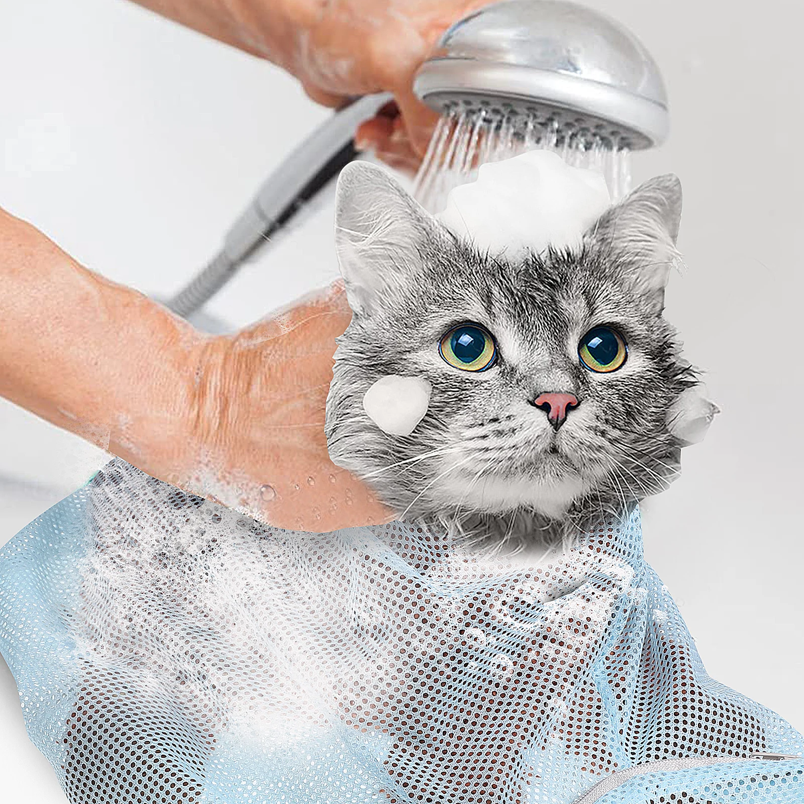 

Adjustable Multifunctional Breathable Cat Bathing Washing Grooming Mesh Bag Muzzle Nail Trimming Shower Ear Cleaning Medication