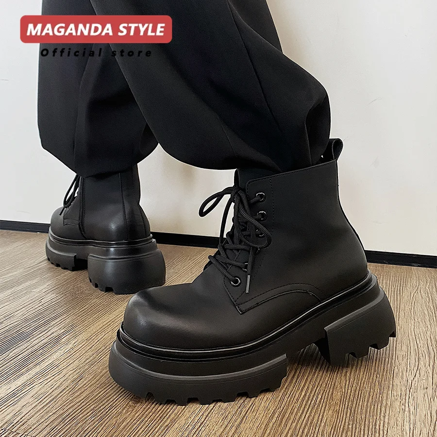 

American style leather short boots with men's high top and 7CM height increase, high-end workwear boots Maganda official website