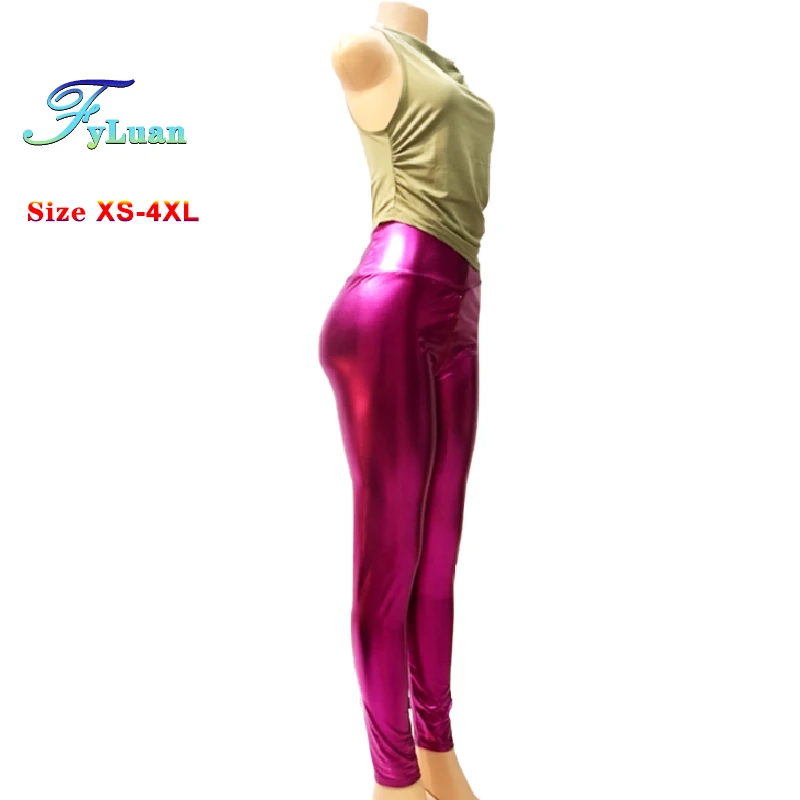 Roxo duplo zíper aberto virilha calças femininas sexy pele amigável apertado legging apertado boate calças plus size XS-4XL