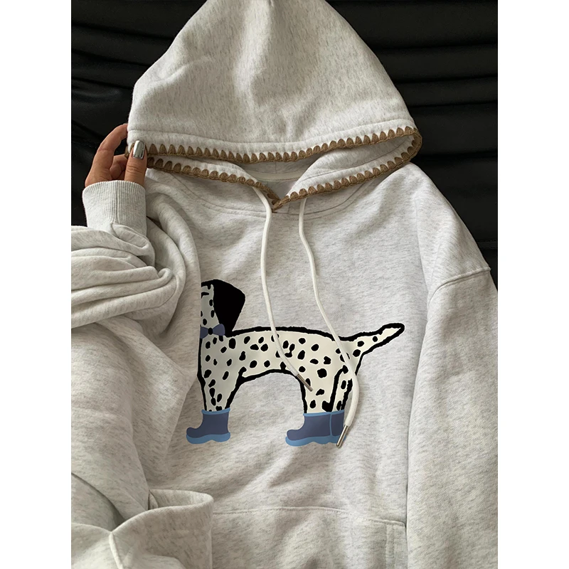 

Мужская толстовка оверсайз с капюшоном и рюшами, с принтом собаки в клетку, в американском стиле, свободного кроя, молодежный тренд, для пар