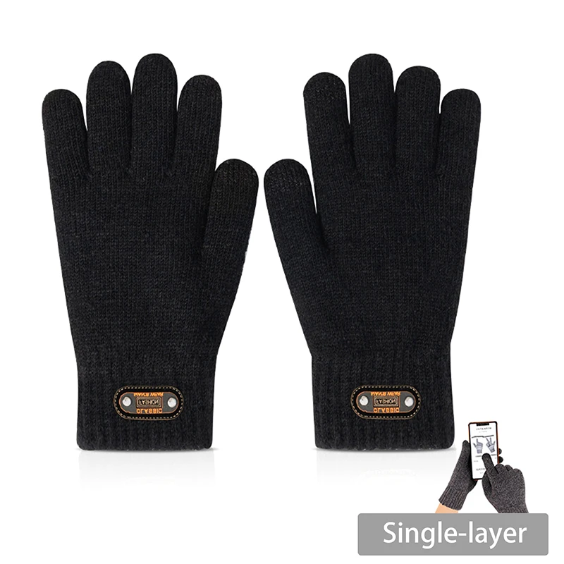Winter Gloves For Men Touch Screen Cycling Windproof Knit Thick Fleece Office Student Warm Business Game Elastic Soft Glove