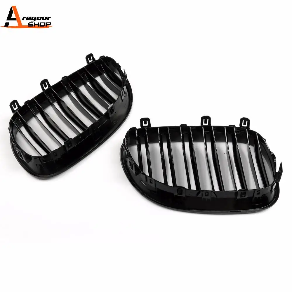 Areyourshop Car Front Sport Kidney Grille Grill For BMW E60 E61 5 Series M5 2003-2010 Gloss Blak 1Pair Car Styling Covers