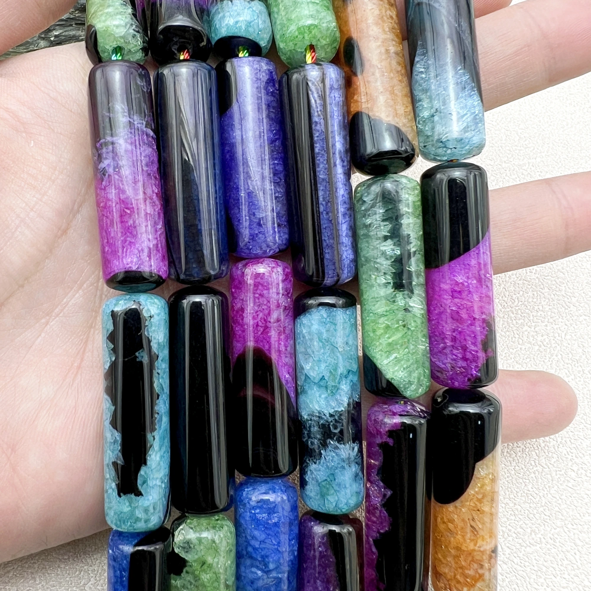 10x40MM 10PCS Large Multicolour Agates Quartz Tube Focus Pendant Beads For DIY Jewelry Making MY250209