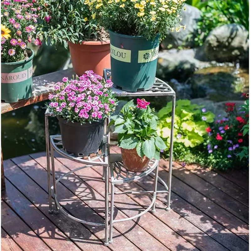 

Outdoor Courtyard Plant Stand Floor Standing Flowerpot Stand Iron Multi-layer Storage Rack Rotating Adjustable Decorative Shelf