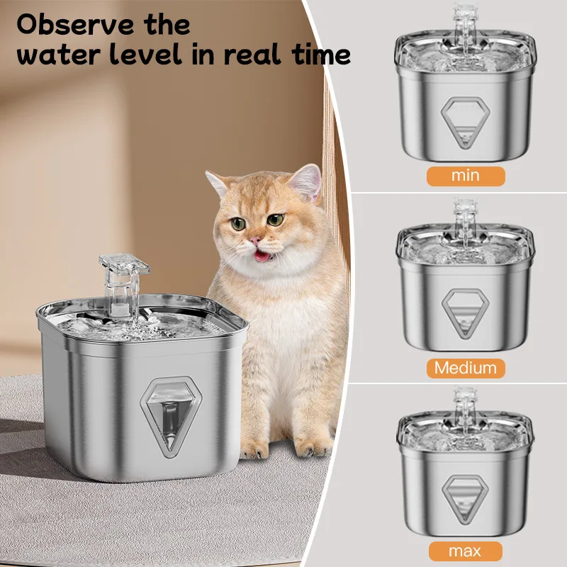 Cat Water Fountain Stainless Steel Pet Water Fountain with 3 Filters&Ultra-Quiet Pump, 2.2L/73oz Automatic Dog Water Dispenser