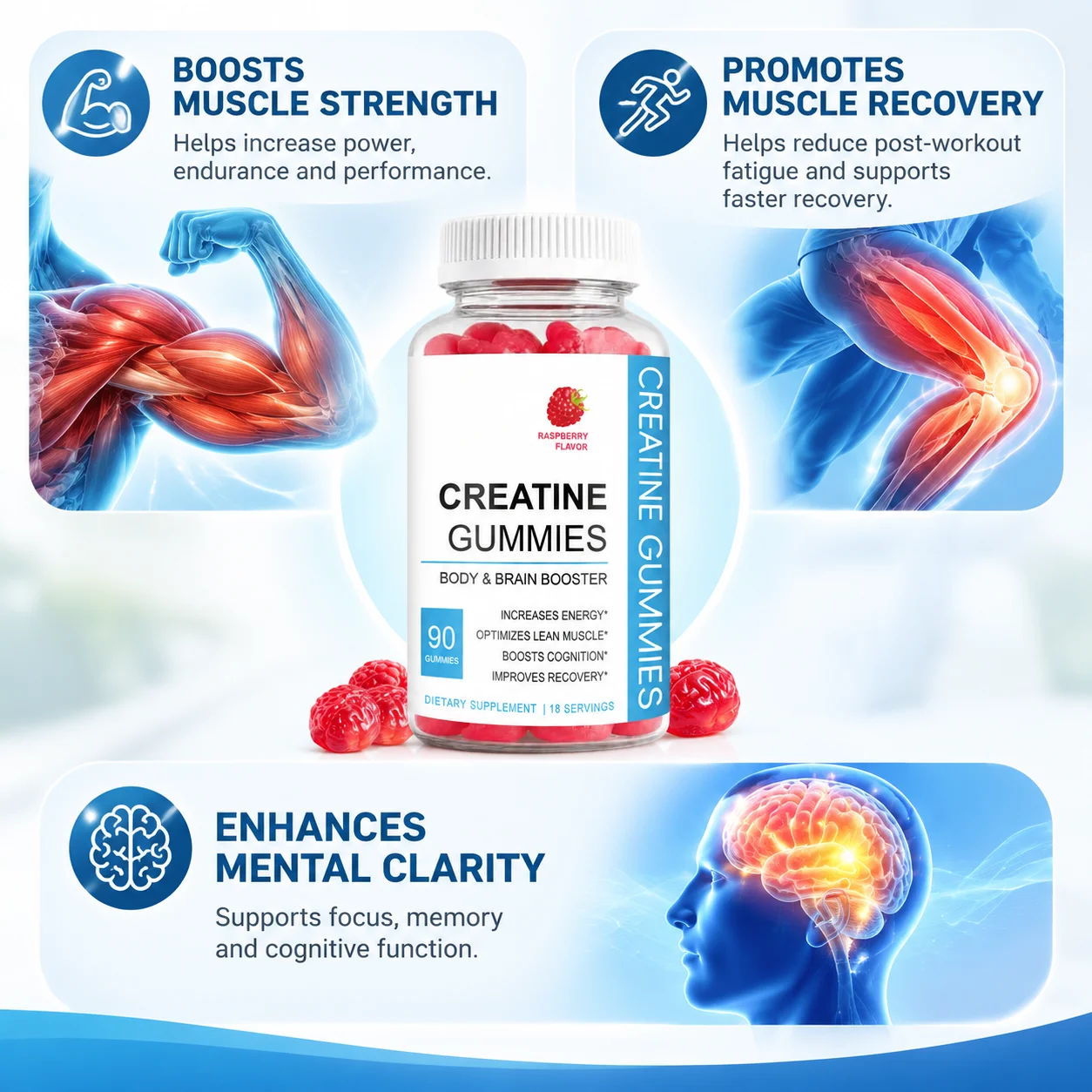 Creatine Gummies Boost Muscle Strength Promote Muscle Recovery Enhance Mental Clarity Using Creatine Monohydrate Supplement 90ct