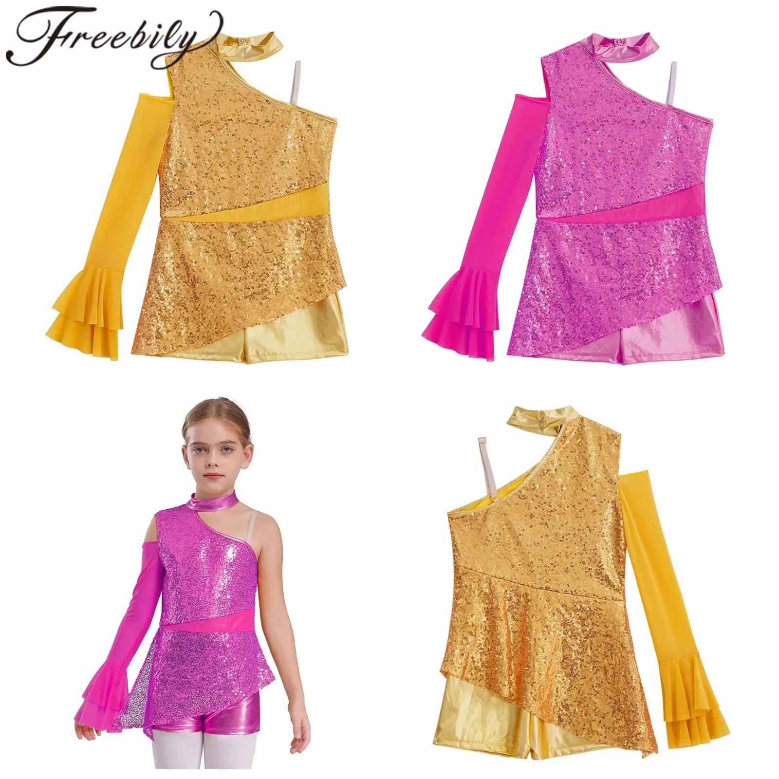 ユニタード キッズ ガールズ スパンコール ラテン ジャズ ダンス レオタード ストリートウェア 社交ダンス タンゴ パフォーマンス ダンス衣装 キラキラ ボディスーツ