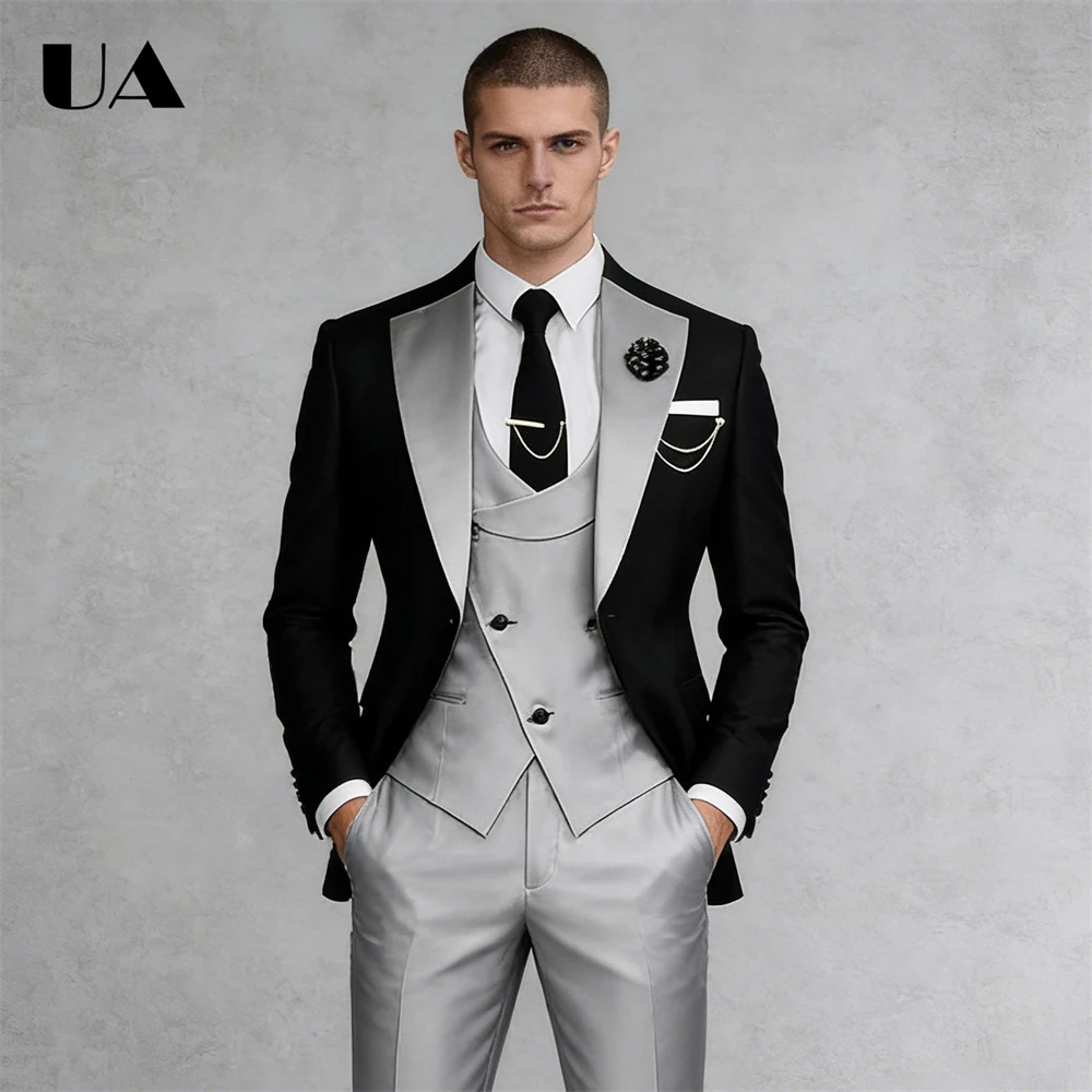 

Three Pieces Suit Set for Men, Formal Business Tuxedo, Dinner Dating Evening Prom Suit Attire Jacket Vest Pants Customized