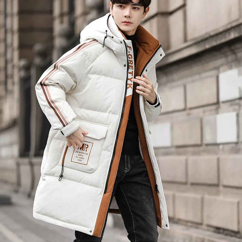 

High Quality Men's Warm Long Hooded 90% White Duck Down Jacket 2025 Winter Casual Outdoor Loose Puffer Coat Youth Thicken Parkas