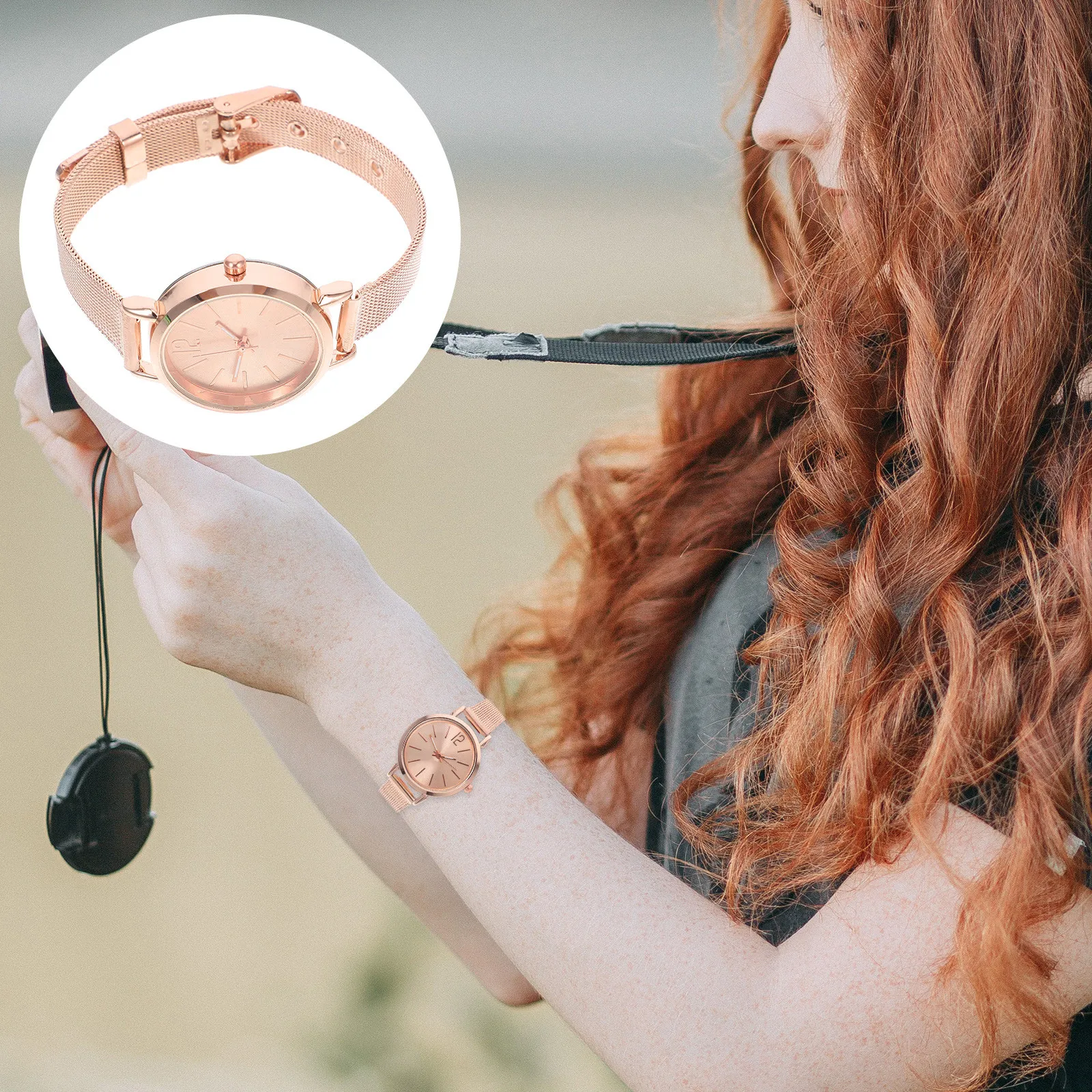 

Rosy Gold Alloy Case Women Quartz Watch Mesh Belt Elegant Fashion Wristwatch Perfect Gift for Birthday Christmas Valentine