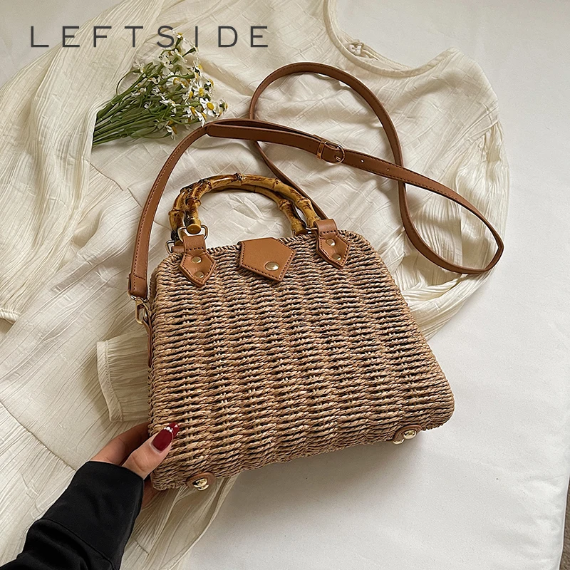 

LEFTSIDE Small Straw Crossbody Bags for Women 2025 New in Fashion Summer Shoulder Bags Short Handle Handbags Weave Beach Bag
