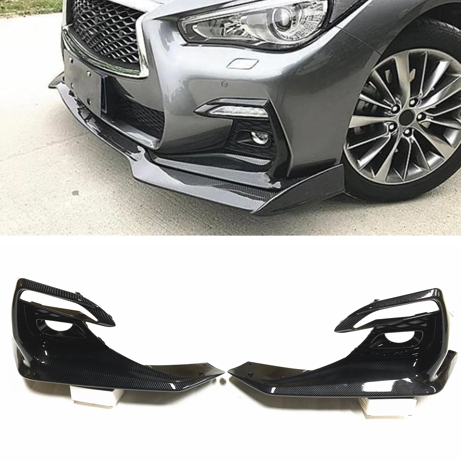 2PCS Car Front Bumper Side Air Vent Intake Frame Fog Light Bezel Lamp Foglamp Cover For Infiniti Q50 Sport 2018-2020